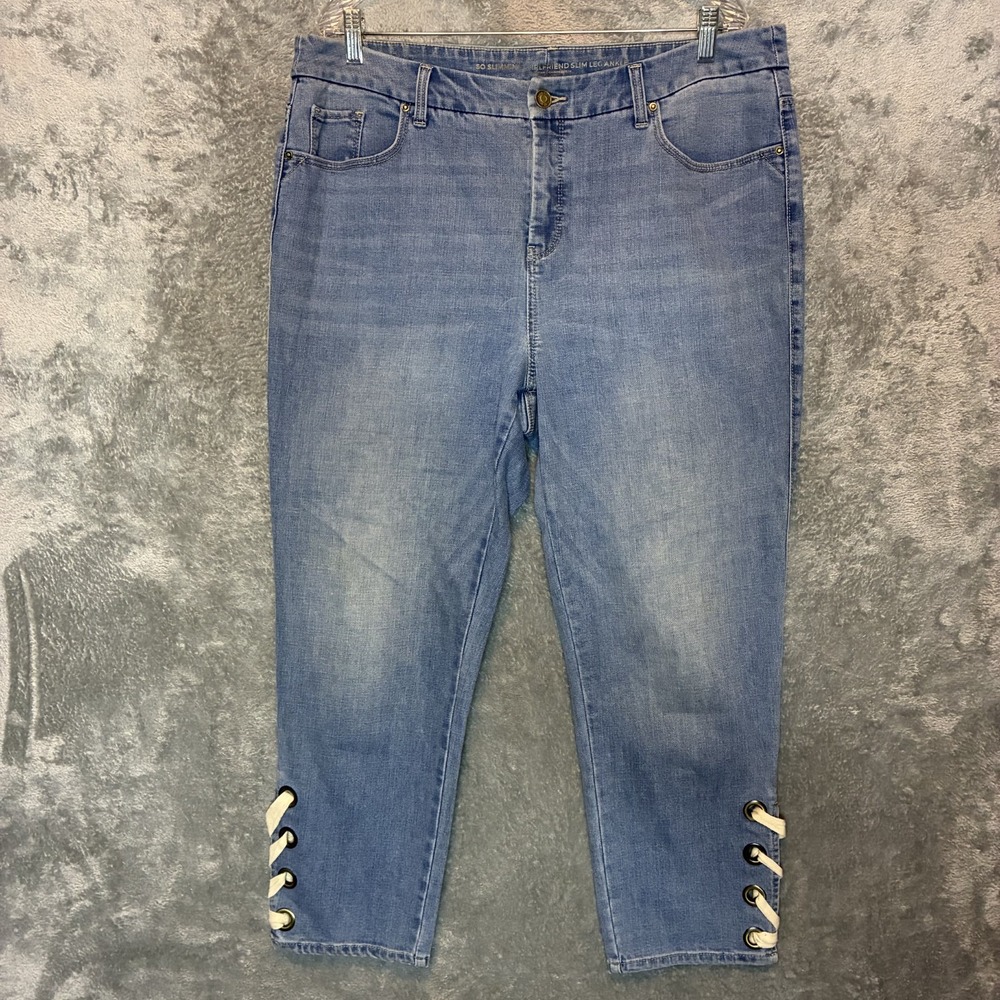 Chicos Women So Slimming Girlfriend Slim Ankle Jean 3-16 Boho Coastal Lace Up
